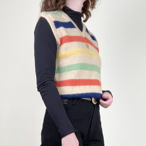 Vintage 1970s Hand Knit Wool Sweater Vest Oversized Preppy Nautical Eclectic 70s - Picture 3 of 8